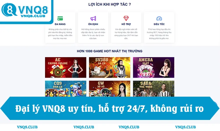 Đại Lý VNQ8 1 Đại lý VNQ8 uy tín, hỗ trợ 24/7, không rủi ro, thu nhập ổn định