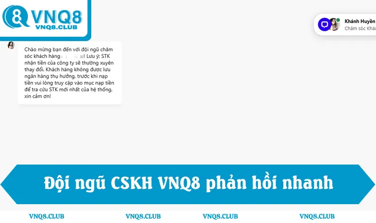 VNQ8 30 Đội ngũ CSKH VNQ8 phản hồi trong 2 phút qua livechat, telegram