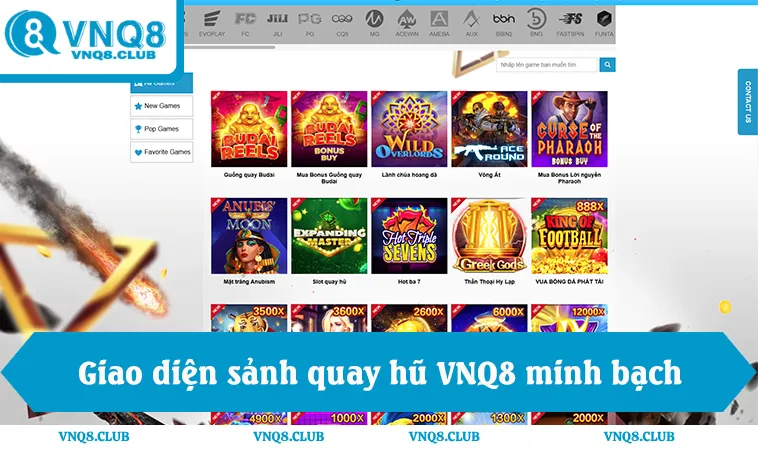Quay Hũ VNQ8 1 Giao diện sảnh quay hũ VNQ8 minh bạch tỷ lệ RTP slot online