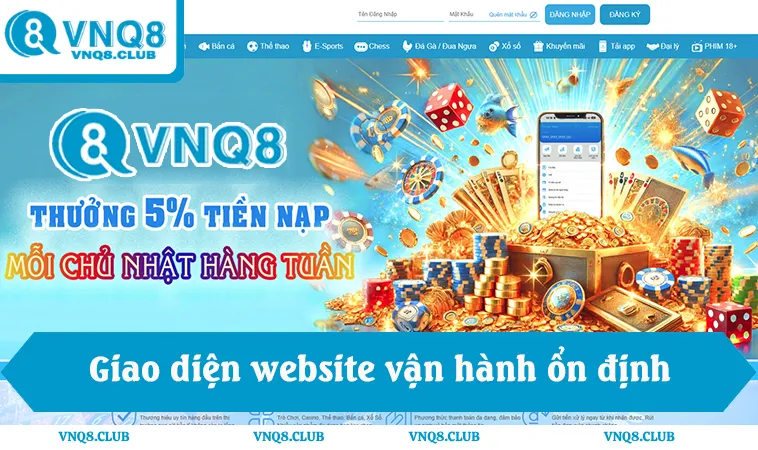 VNQ8 27 Giao diện website vận hành ổn định, tốc độ tải nhanh