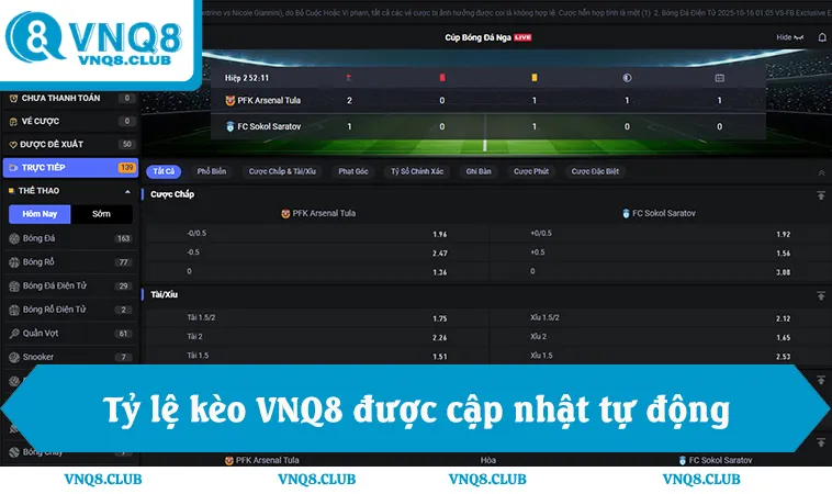 Thể Thao VNQ8 2 Tỷ lệ kèo VNQ8 được cập nhật tự động theo thời gian thực